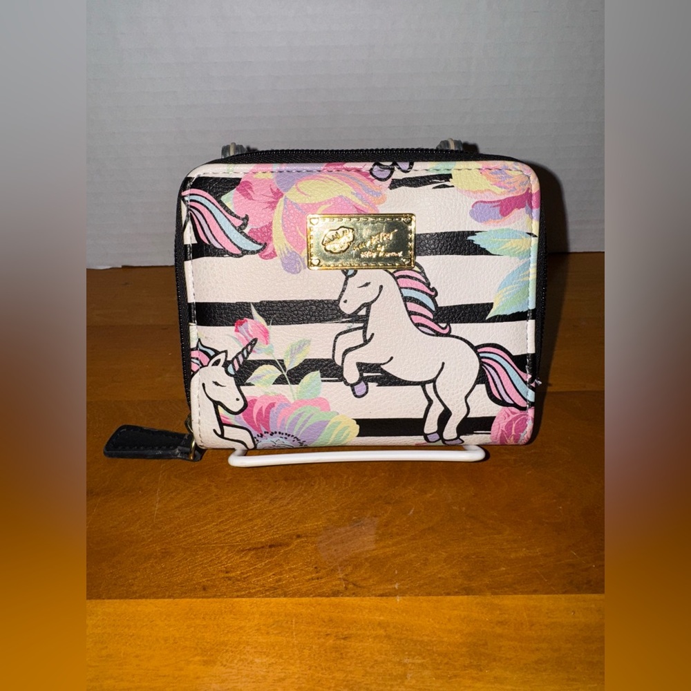 Betsey Johnson Zip Around Wallet - Unicorn Colorful Stripe